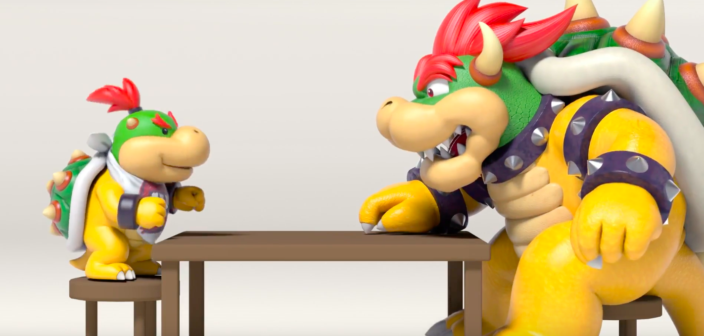 Bowser and Bowser Jr. playing on their nitendo switch